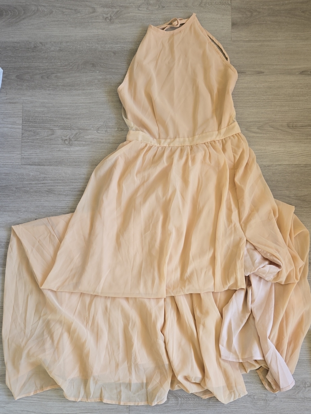 SHEIN Pale Peach High-Low Halter Maxi Dress
